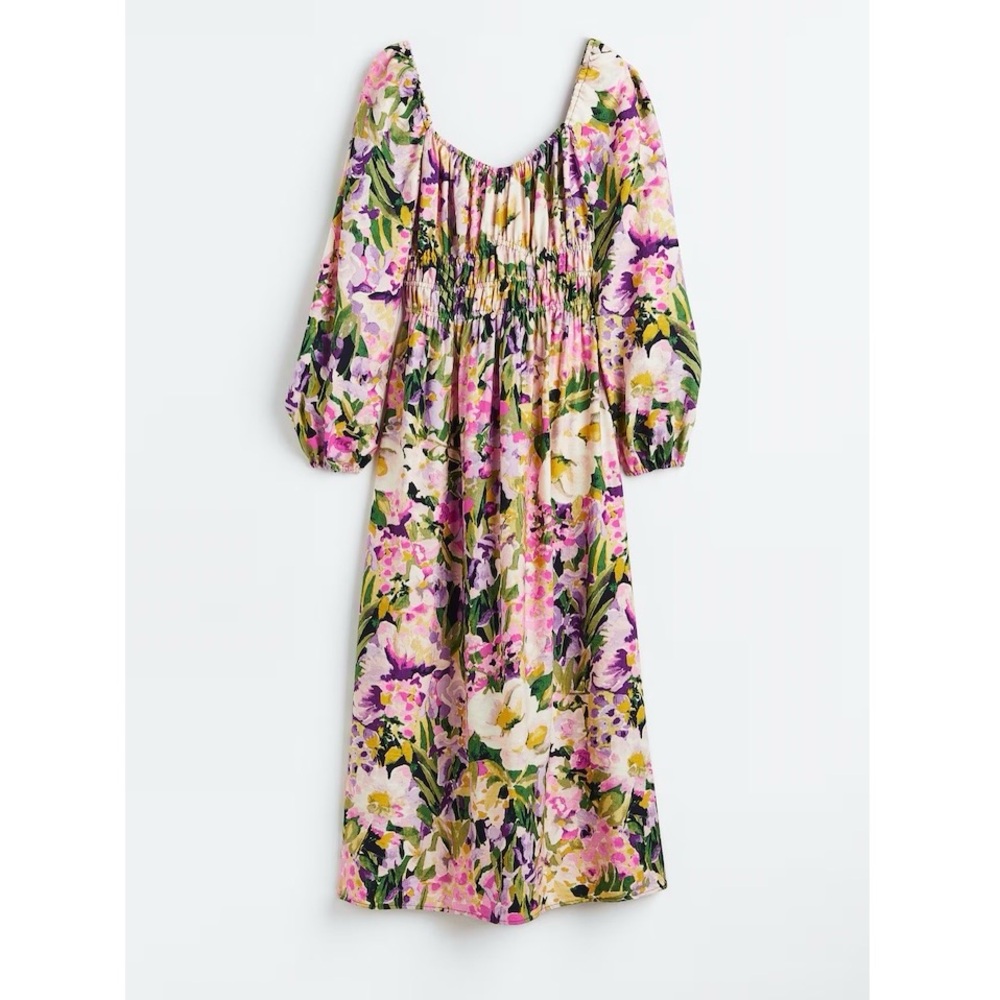 Spring balloon sleeve floral midi dress. Xxl.